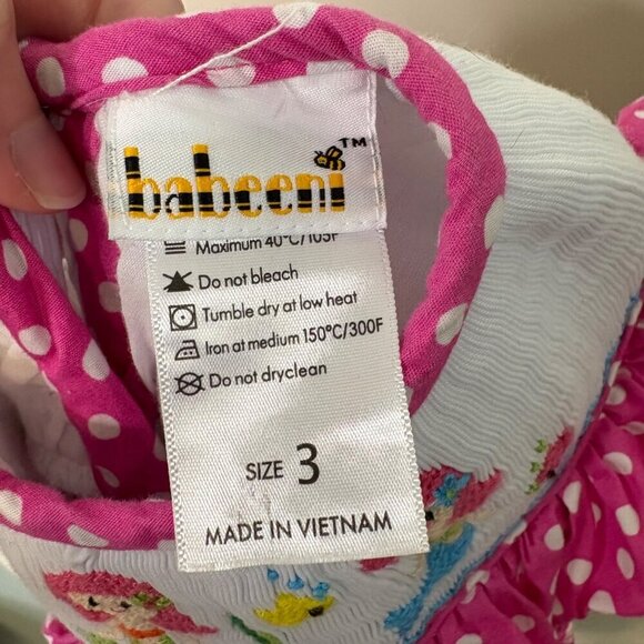 Babeeni Girls Smocked Mermaid Frilly Polka Dot Cotton Dress Size 3 - Picture 5 of 11